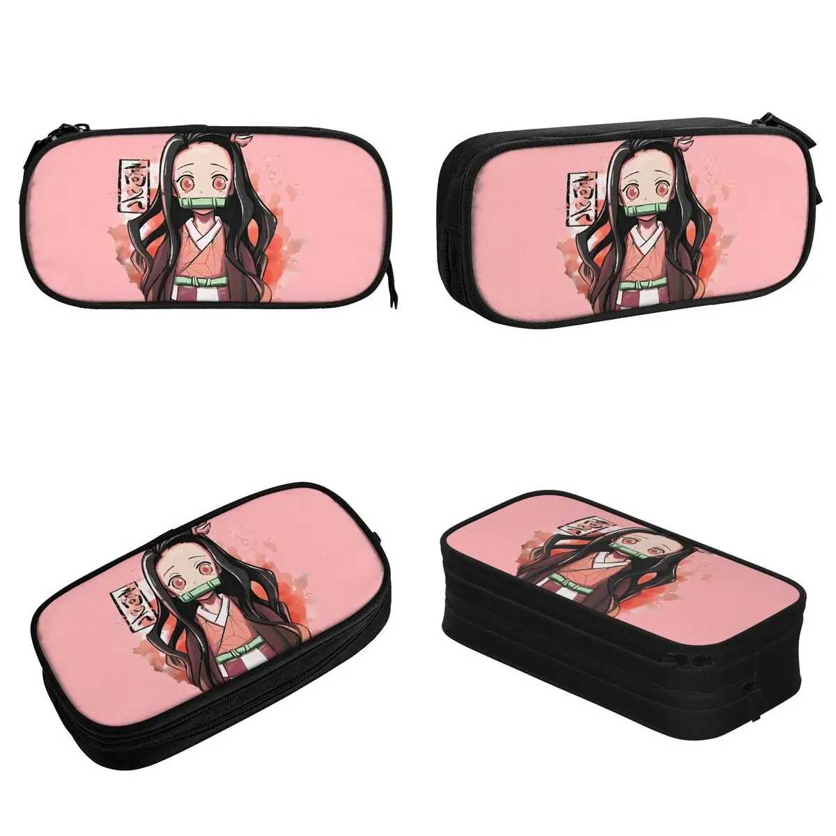 Imagem -02 - Feliz Demônio Slayers Anime Lápis Cases Nezuko Lápis Pouch Pen Holder para Estudante Bolsas de Lápis de Grande Capacidade Papelaria Escolar