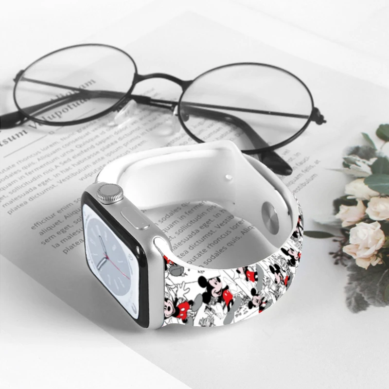 Disney Buntes Mickey-Print-Armband für Apple Watch 11 10 9, Silikonband, austauschbares Armband für iWatch 46/44/42/41 mm
