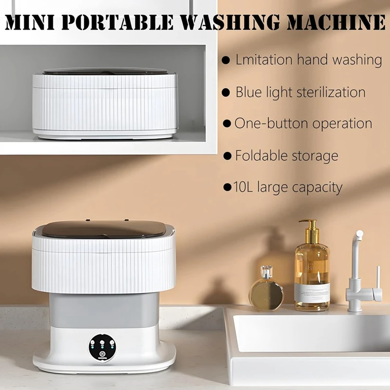 Portable Travel Washing Machine, 10L Mini Washer Machine, Foldable Underwear Washing Machine With Spin Dryer