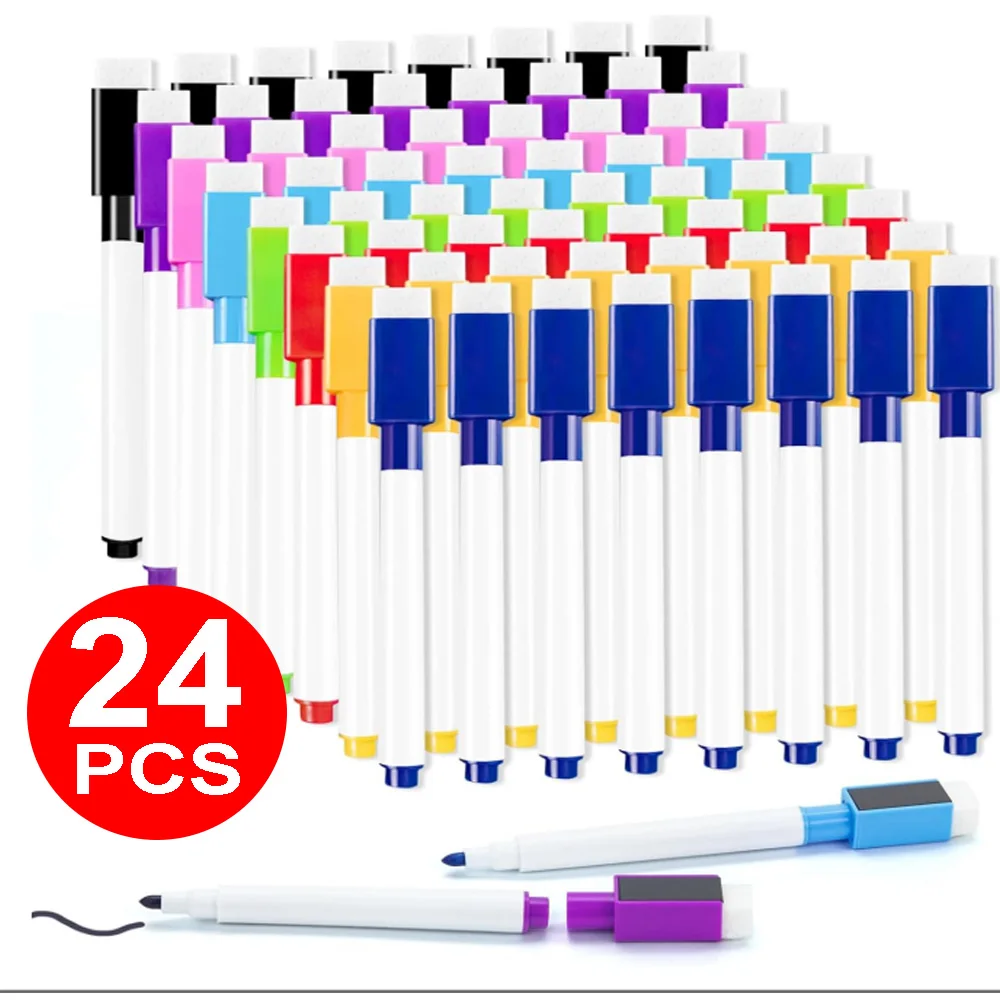 

8 Colors Set Whiteboard Pens Bullet Tip Small Size No Magntic 8-24Pcs Whiteboard Dry Erase Markers Kids Graffiti Drawing Pens