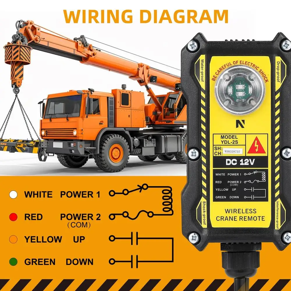 Contrôleur de Grue Industrielle Sans Fil 2 en 1, 12V, Amélioré, Remorque à Décharge