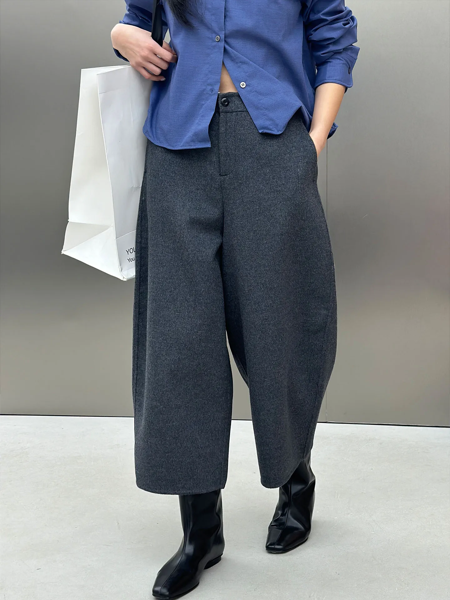 

Шерстяные широкие повседневные брюки Bodhl для женщин, с высокой талией, на молнии, однотонные, зимние, новые, простые, модель Sle Eighteen