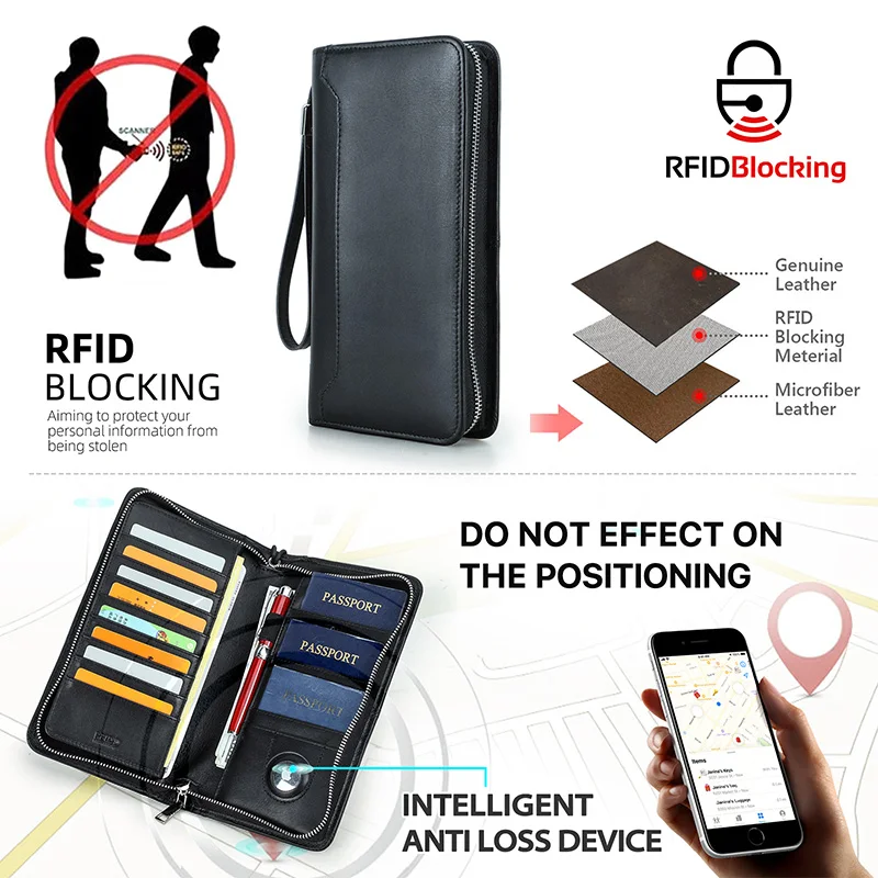 CONTACT'S Genuine Leather Clutch Bag Men Travel Passport Wallet Handbag Male Card Holders Large Capacity Family Passport Wallet