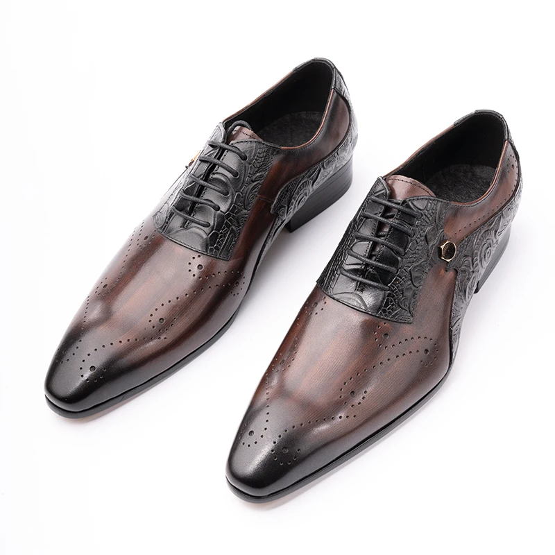 Luxury Business Genuine Leather Men Shoes Latest Design Fashion Color Match Handmade Leather Man Wedding Business Dress Shoe New
