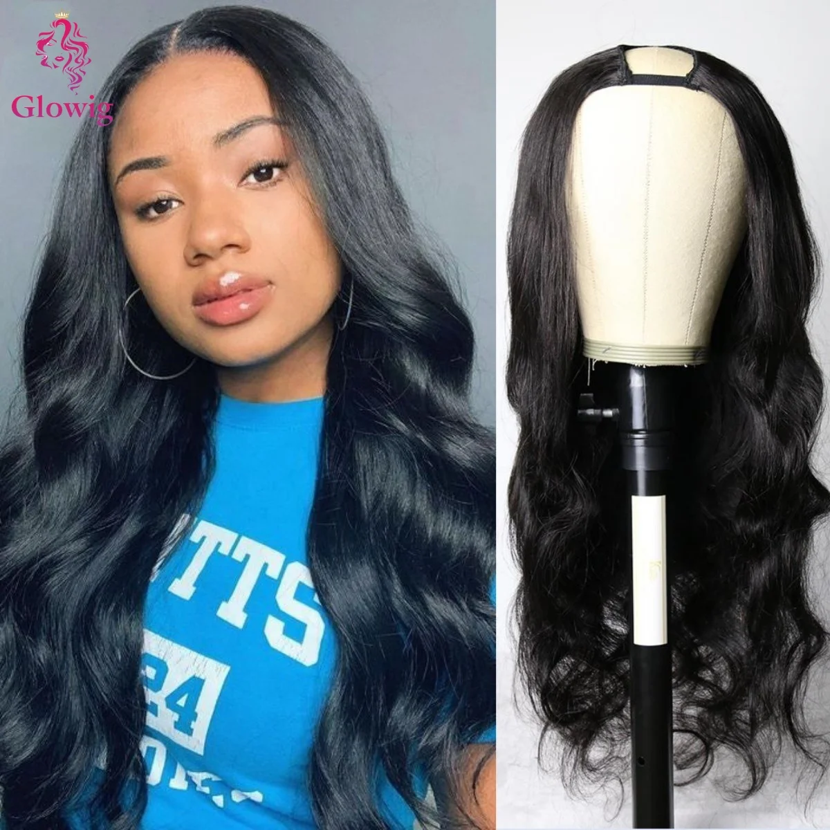 U Part Body Wave Wig Human Hair Brazilian Hair Natural Color Body Wave Wig for Women Friendly for Beginners