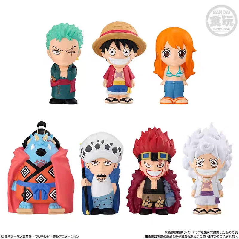 En Stock Bandai caja ciega de una pieza juguete de goma suave decoración de escritorio estatuilla cinco niveles Luffy Nica juguete coleccionable muy plano