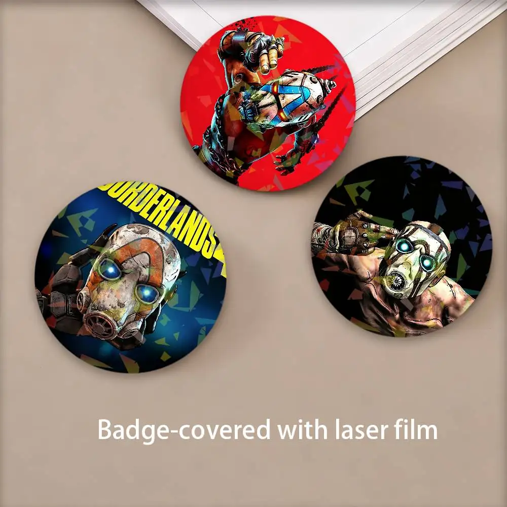 Game B-Borderlands 4 Round Badge Lapel Pins for Backpacks Briefcase Laser Brooch Clothes Gifts