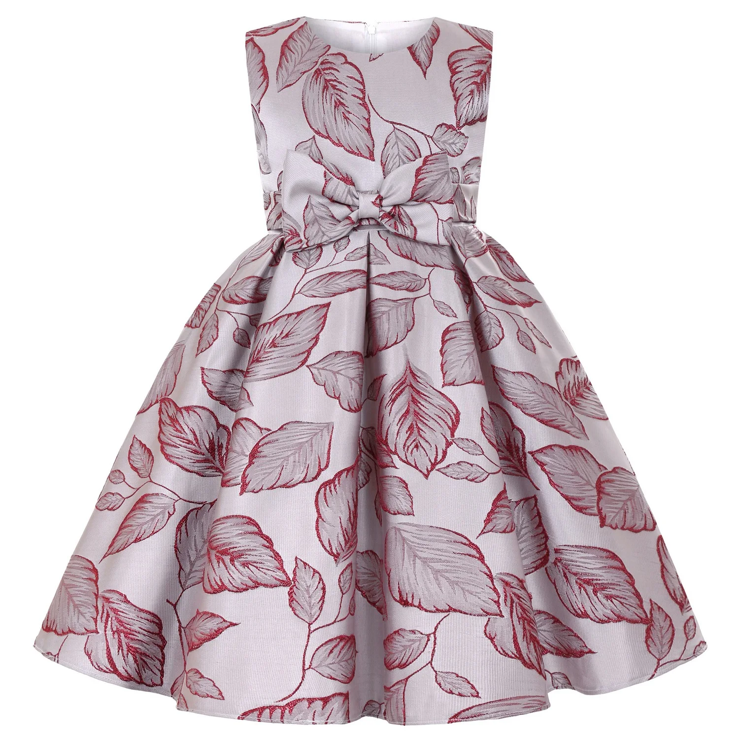 

Детское нарядное платье для девочек, серое, с принтом в виде листьев