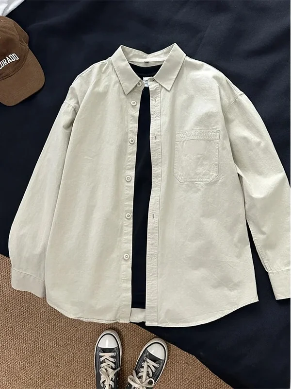 

Ретро-японская мужская рабочая рубашка с длинным рукавом из смесового хлопка, весенняя, премиум-класса, для пар, верхняя одежда