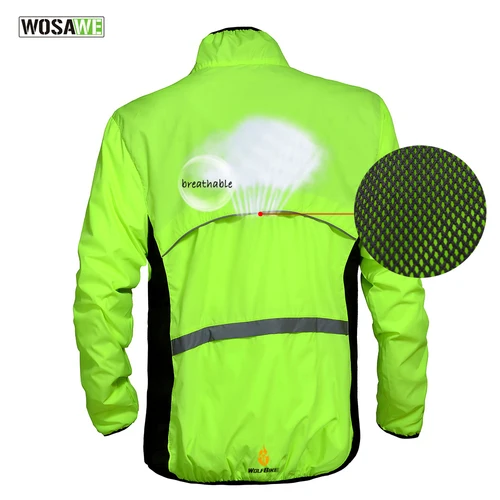 Imagen 2 del producto WOSAWE, chaqueta de ciclismo reflectante repelente al agua a prueba de viento para hombre, cortavientos de manga larga para bicicleta de montaña, abrigo para bicicleta, Jersey