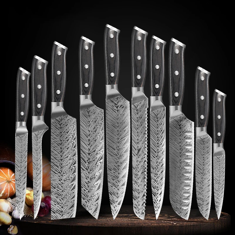 

Stainless Steel Knife Set Japanese Kiritsuke Nakiri Santoku Knife Wooden Handle Razor Sharp Salmon Sashimi Sushi Knife