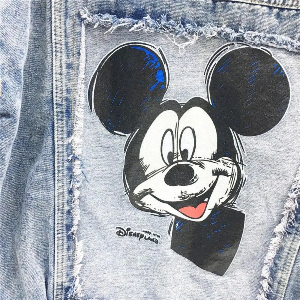 Wiosna Jesień Mickey Cartoon Denim Jacket Top Woman Korean Simple Loose Jean Coats for Women Trendy Button Long Sleeve Outwear