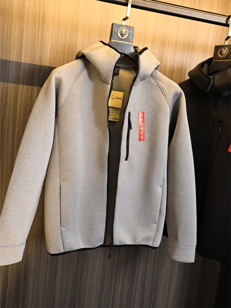 

High-Defn Air Layer Fabric Hooded Cardigan Men's Basic Pure Color Autumn Winter Loose Fit Modern Sle Youth Sweatirt