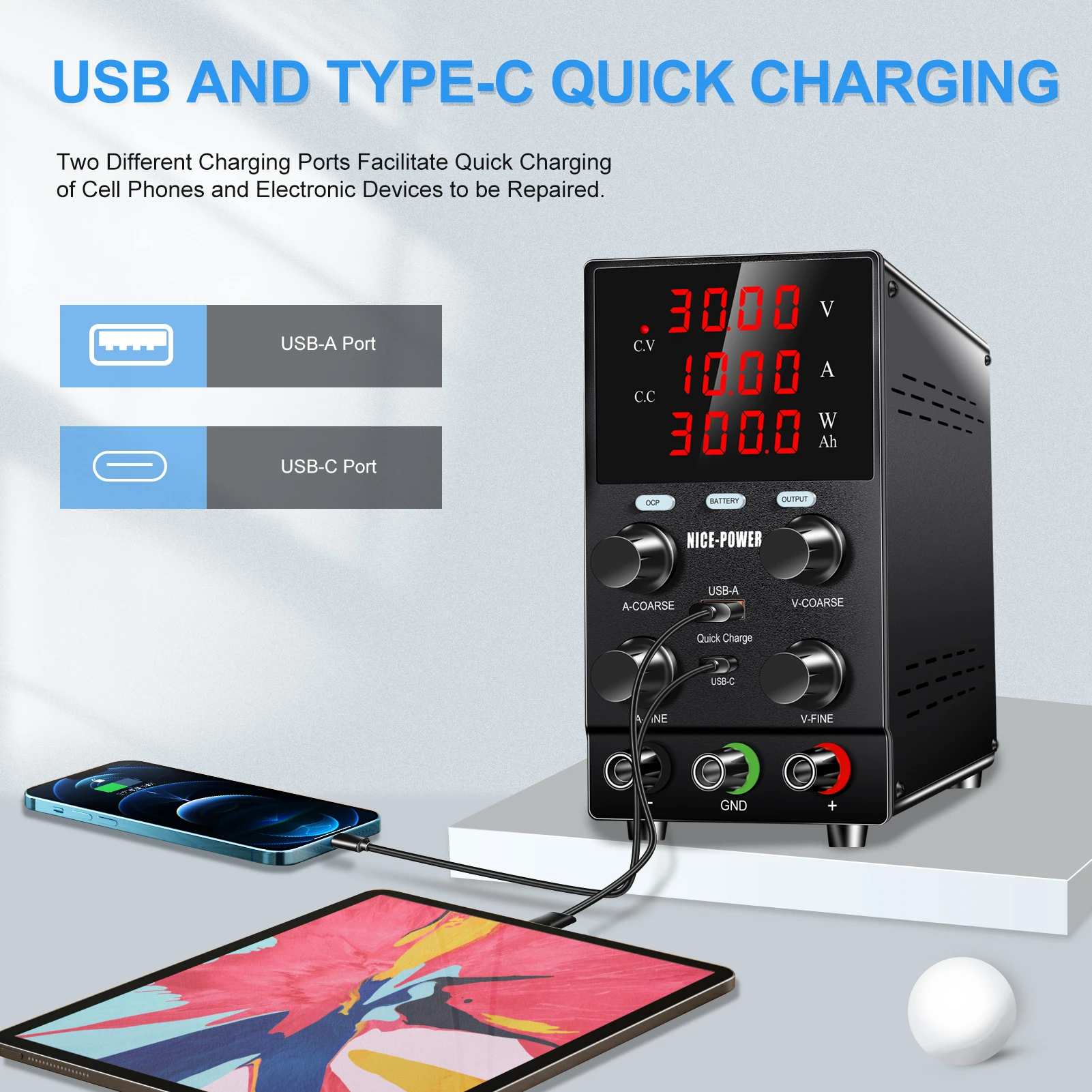 Nice Power SPS605C 60V 300W 5A Adjustable Battery Charging Digital Power Supply, OCP, Reverse Connection Protection