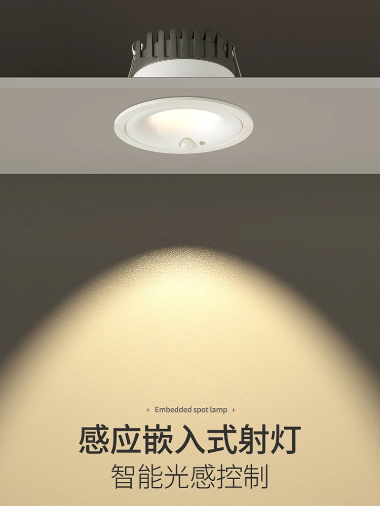 Human body induction intelligent downlight embedded hole lamp living room ceiling unowned lamp induction corridor porch lamp