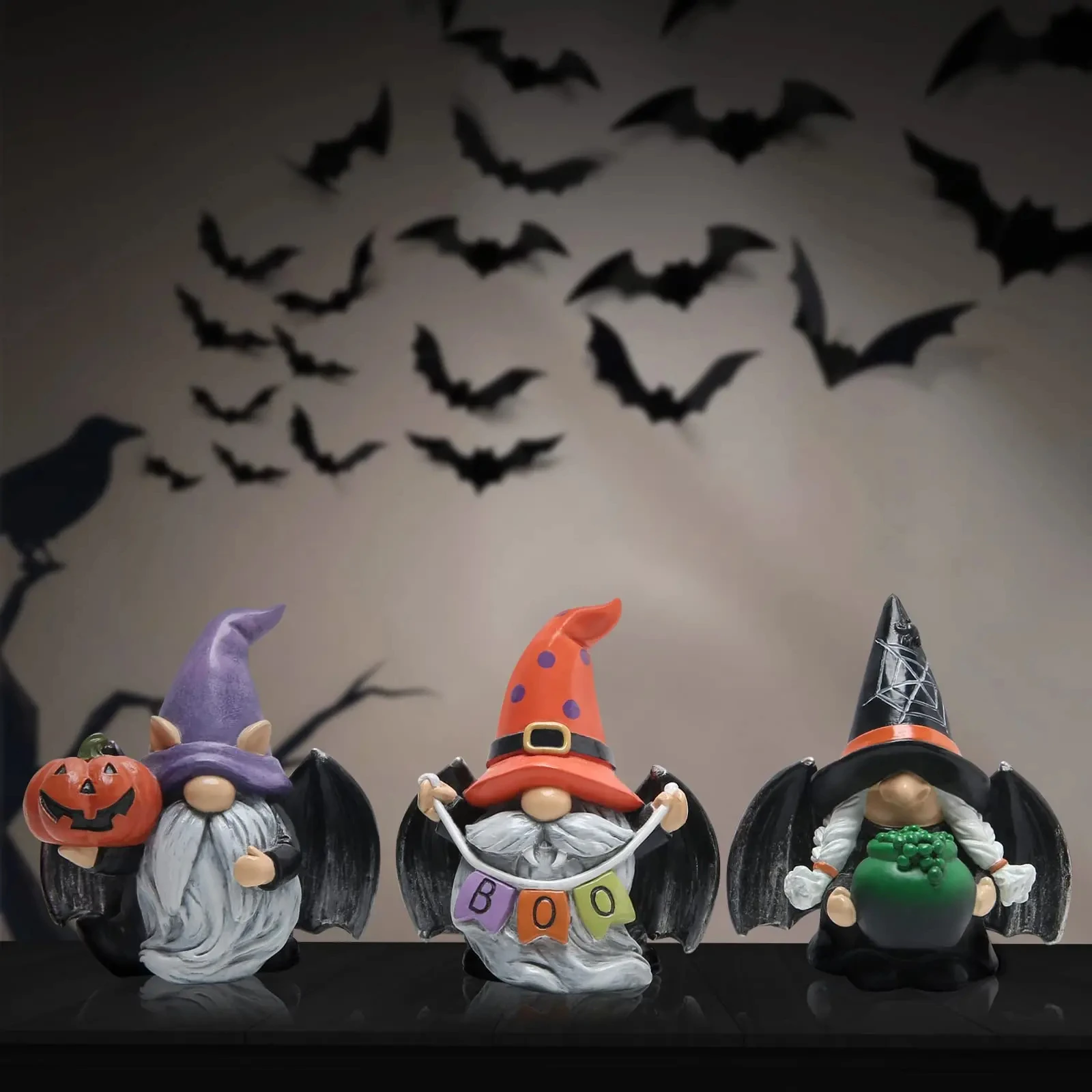 Imagem -03 - Decorações de Gnomos de Halloween Artesanal Estatuetas de Gnomos Escandinavos com Asa Preta Boo Halloween Abóbora Decoração de Mesa Presentes Peças