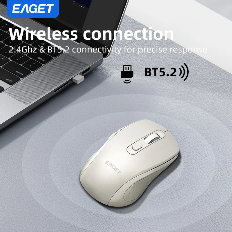 Eaget Wireless Mouse Bluetooth 5.2 Rechargeable/Replacement Battery Mouse 1600 DPI Silent Click For Laptop PC Gaming Accessories