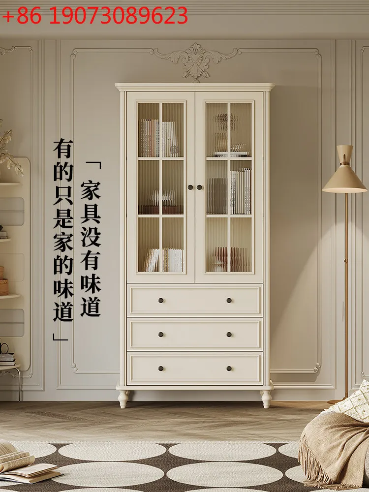

Американский книжный шкаф из массива дерева, в стиле французского кремового цвета, белый книжный шкаф для гостиной, двухдверный витринный шкаф