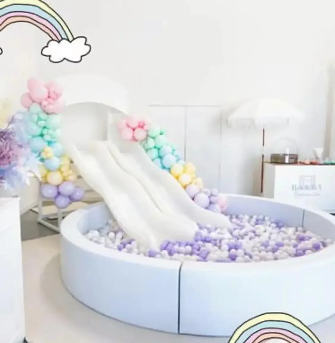 

White Double Slide with Ball Pit for Soft Play