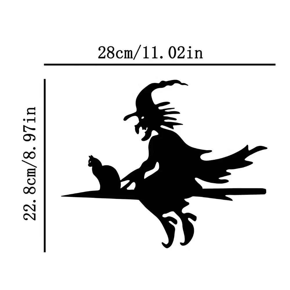 1pc Scary witch and Cat silhouettes on tree branches Metal wall art Home Garden yard patio Outdoor statue post decoration