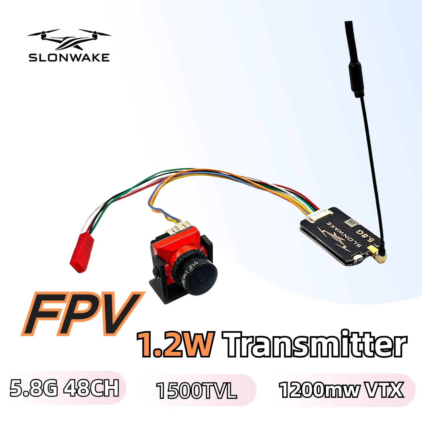 

SLONWAKE New 5.8G 5.5W high-power silicon microphone video transmission and 1500TVL camera, specially designed for drones.