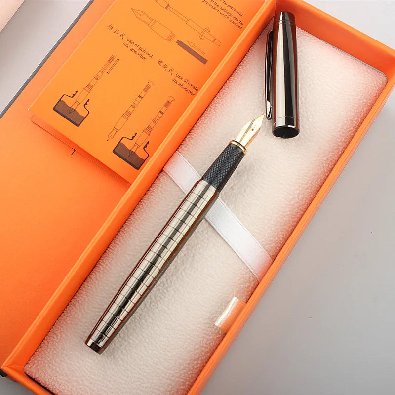 

luxury metal grey plaid Fountain Pens 0.5mm Fine Nib Metal Clip ink Pens for Writing Back To School Office Supplies Stationery