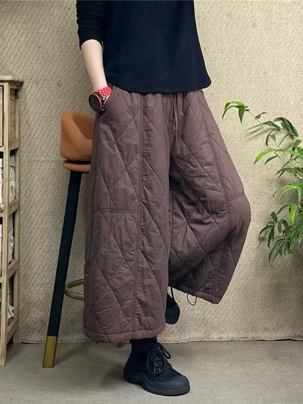 Chaud Thi pantalons à jambes larges automne hiver coupe ample Faion grande taille pantalons en coton pour femmes taille haute jambe droite décontracté...