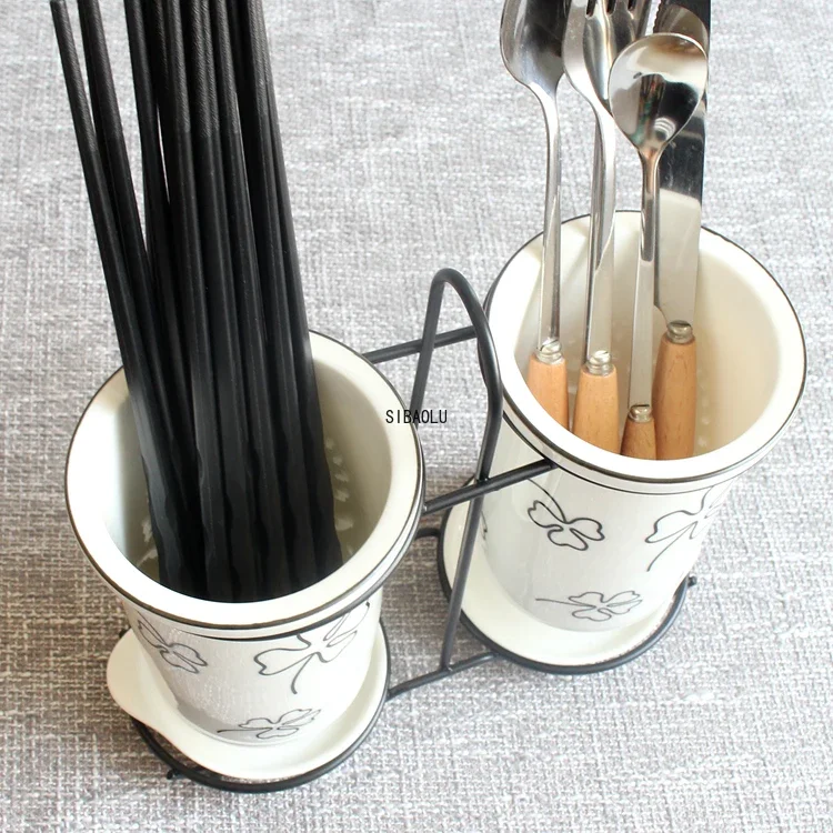 Nordic Ceramic Spoon Chopsticks Rack Bucket White Porcelain Tableware Holder Knife Fork Storage Box Kitchen Utensils Organizer