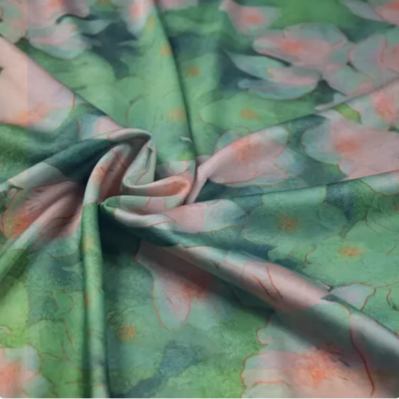 Elegante tessuto in Chiffon di alta qualità con stampa floreale verde, abito Cheongsam tessuto per cucire fatto a mano in tessuto Han non