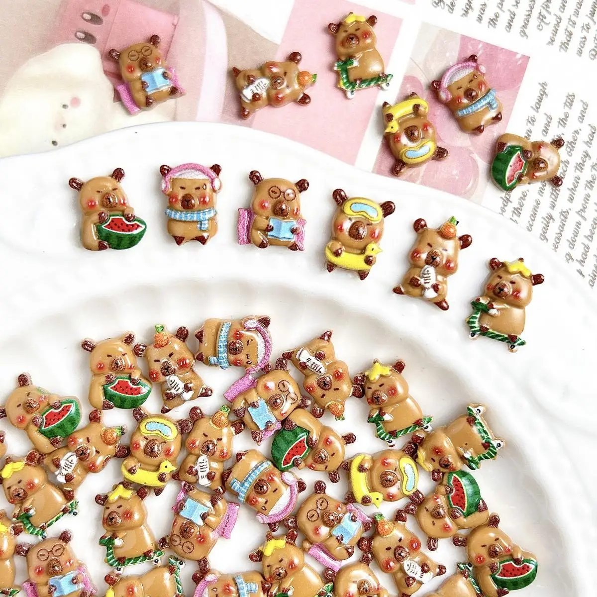 50Pcs Creative Funny Luminous Guinea Pig Nail Charms Cartoon Realistic Brown Hamster Nail Art Decorations DIY Hair Clip Nails