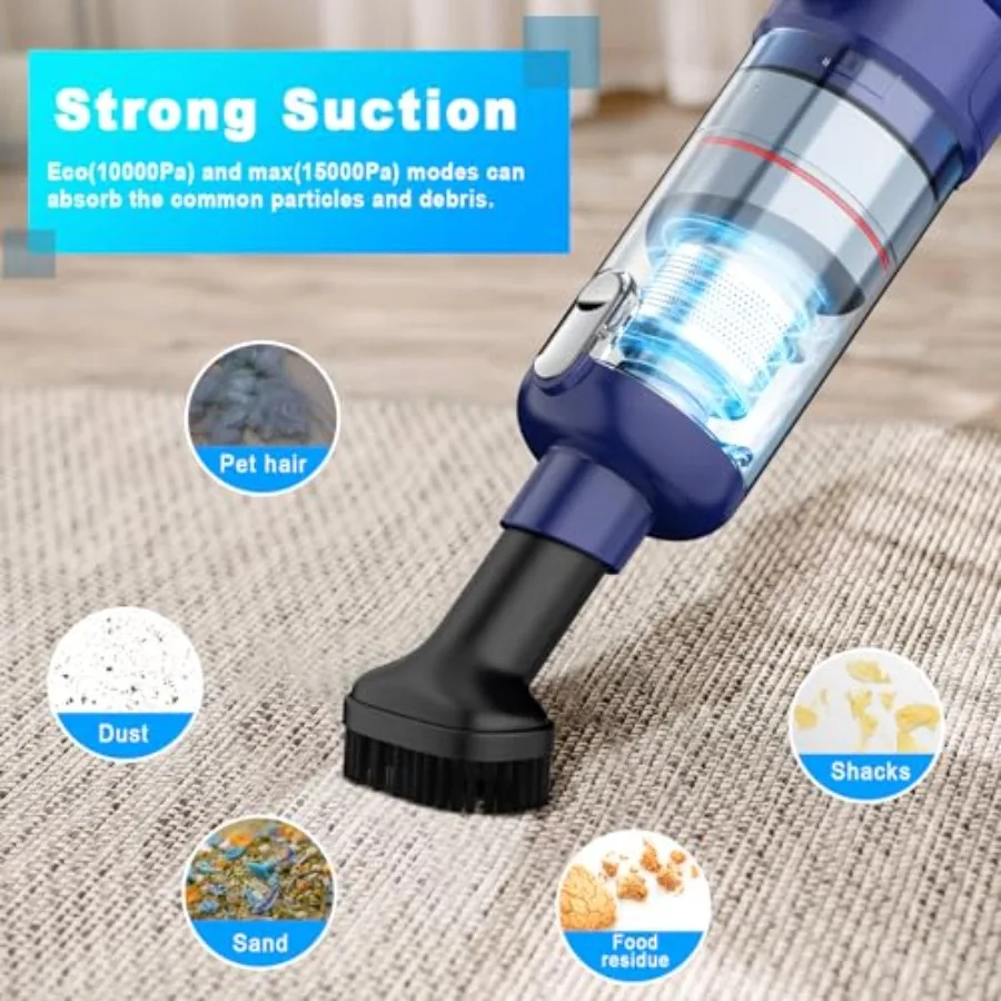Handheld Vacuum Cordless - Car Vacuum Cleaner with Brushless Motor, 15kPa Powerful Suction Vacuum with LED Light, Type C Port, view 2