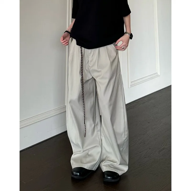 Unisex Suit Pants 2025 New High Waist Wide Leg Pants Drawstring Design Oversized Loose Ruched Drapey Women's Causal Trousers
