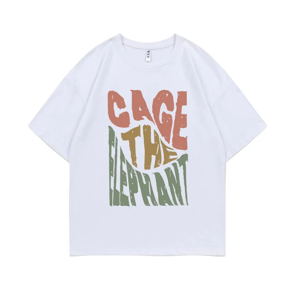 Limited Cage The Elephant Pritn Tshirt Short Sleeve Men Women Fashion Casual Oversized T-shirts Tops Men's Hip Hop Streetwear