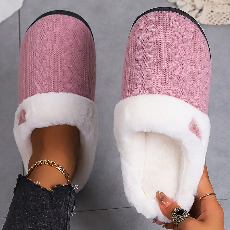 

Comwarm Winter Warm Cotton Slippers For Women Men Flats Soft Non-slip Fluffy Shoes Design Slides Couple Indoor House Slippers