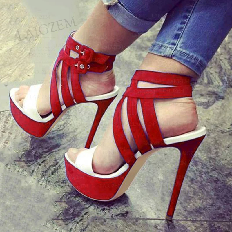 SEIIHEM Platform Sandals Women Open Toe Buckle Strap Stiletto Heels Shoes Women Ladies Pumps Sandales Large Size 41 43 47 52 52