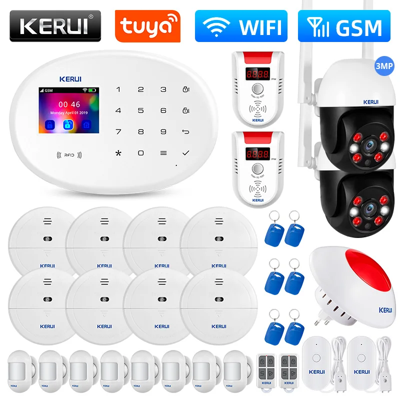 

KERUI W202 Security Protection Alarm System WIFI GSM Home Appliance Tuya Smart APP Support Alexa with Motion Detector RFID Card