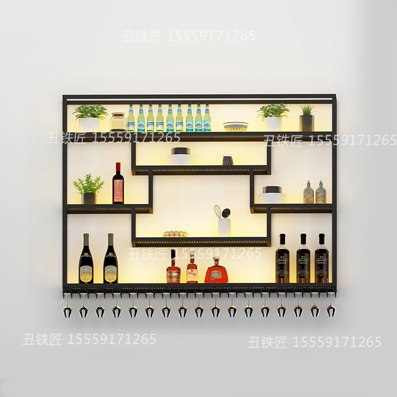 Wine rack Wall rack Bar counter Creative wine cabinet Restaurant wall hanging Cup holder Wrought iron decorative wine