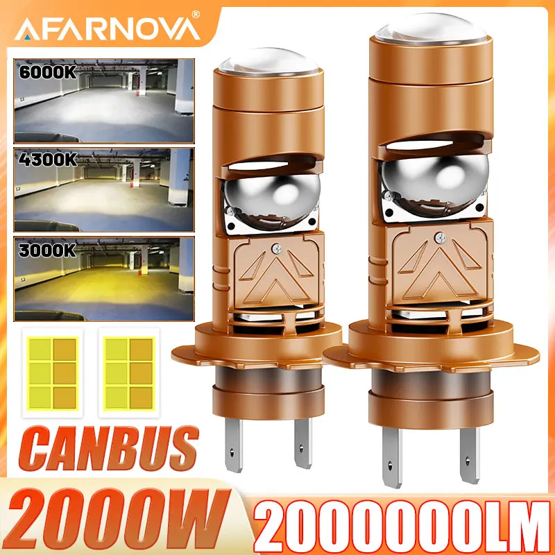 

H7 Mini LED Projector Len Car Bulb Tricolor 3000K 4300K 6000K Auto Headlight 7000000LM Turbo H7 Lamp Motorcycle Plug&Play