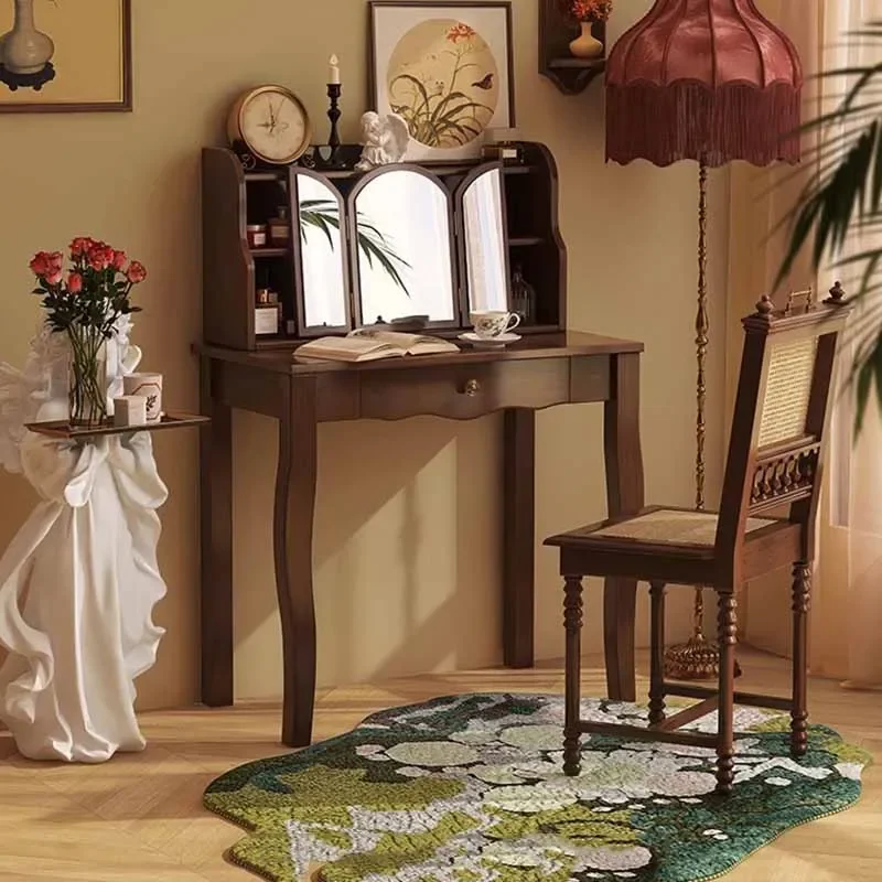 

Small Brown Dresser Eithe Drawers Stool Nordic Women Makeup Storage Dressing Table Mirror Hotel Comoda Pra Quarto Furniture