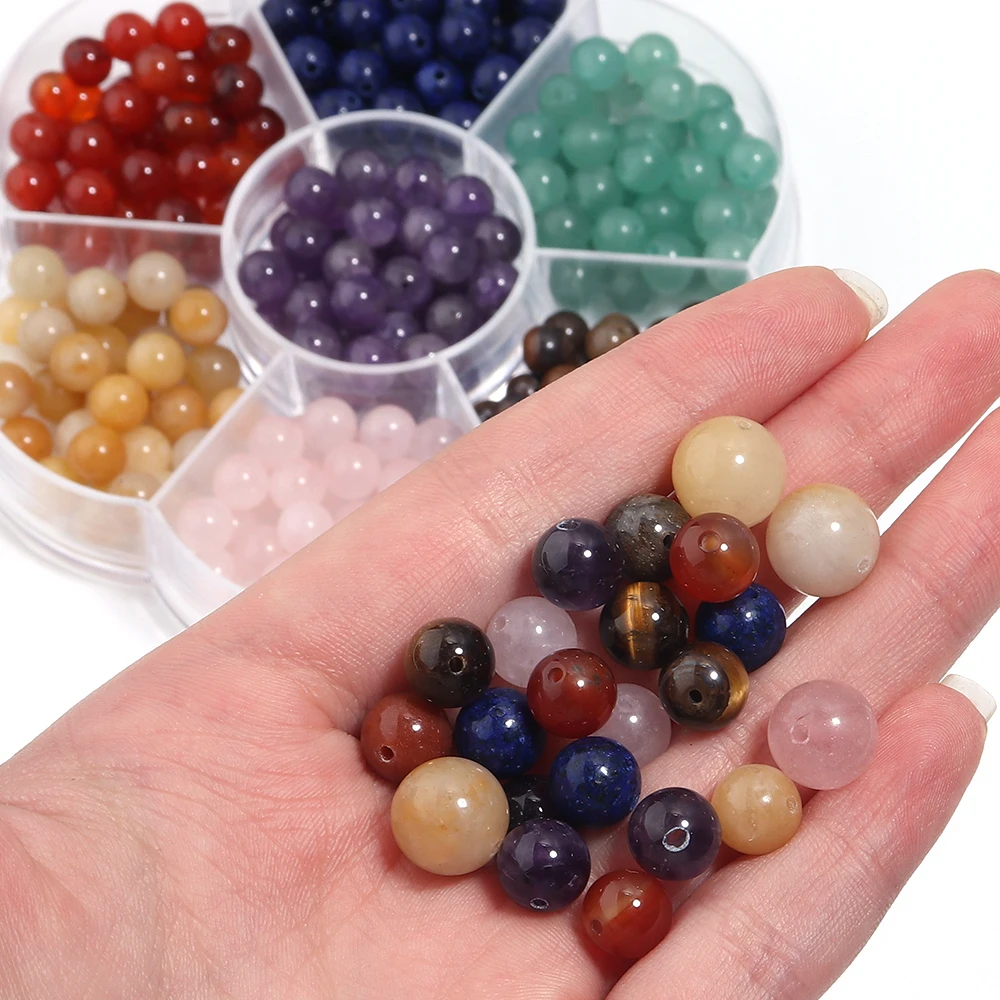 

1 коробка, 4/6/8/10 мм, наборы бусин из натурального камня, аметист, тигровый глаз, кварцевый агат, свободный круглый набор бусин, браслет ручной работы, ожерелье, подарок