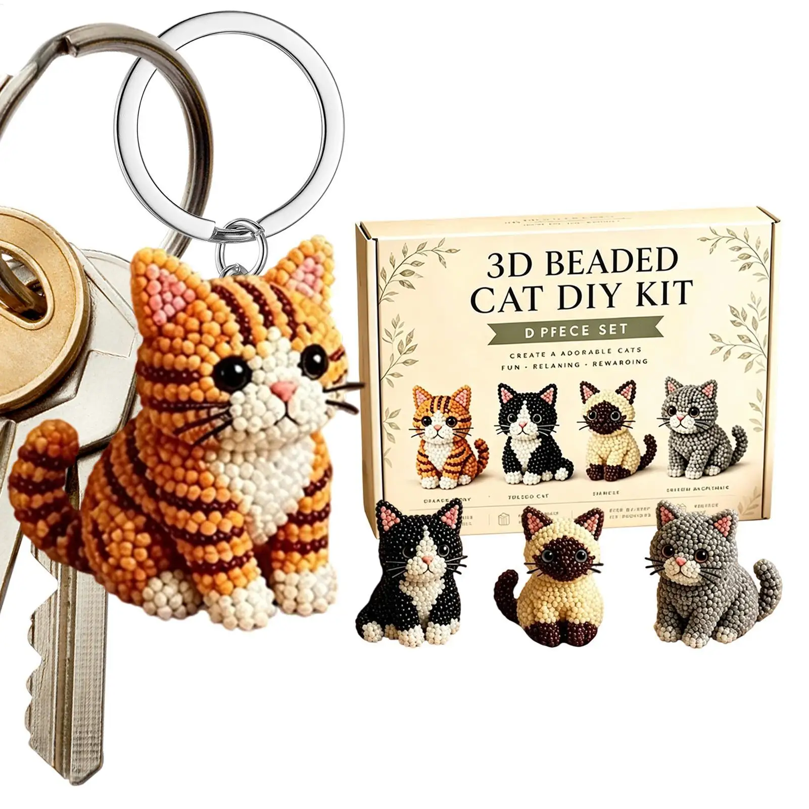 Funny Animal Beadwork Kit DIY Animal Beading Kit Cute Beginner-Friendly 3D Cat for Desk Decorations Bookshelf Decor Party Favors
