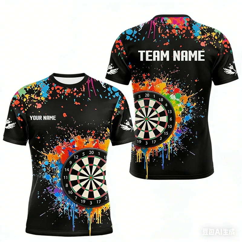 

Fashion Darts Graphic Men's T-shirt Custom Name Team Sport Crew Neck Short Sleeve Top Personality Oversized Summer Team Uniforms