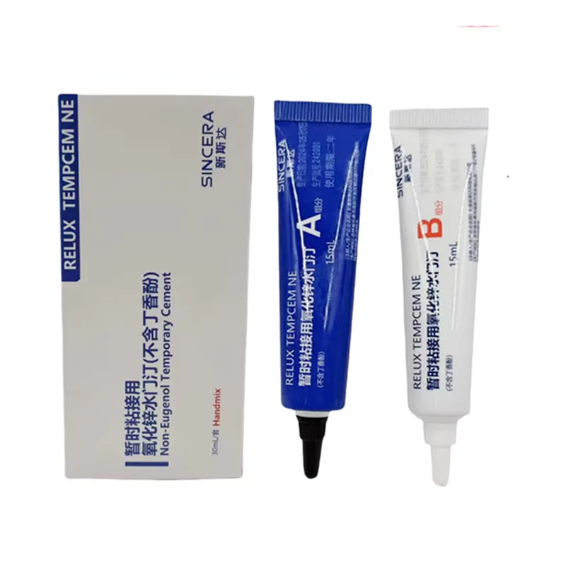 Materiales dentales, adhesivo temporal para puente de corona, adhesivo Dental de cemento temporal de óxido de Zinc no Eugenol, Material B de 15ml A + 15ml