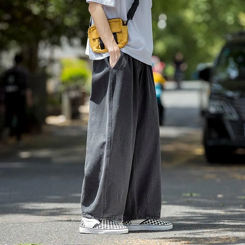 Men's k Gray Loose Wide-Leg Denim Pants Casual Oversized Baggy Jeans Daily Streetwear Trousers - view 2