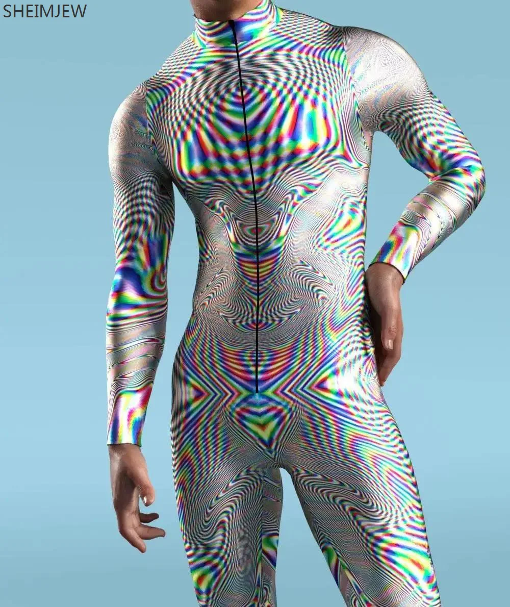 Cyberpunk Cosplay Jumpsuit Colorful Mechanical Bodysuit Carnival Catsuit Halloween Party Men Showing Zentai Suit Cycling Outfits