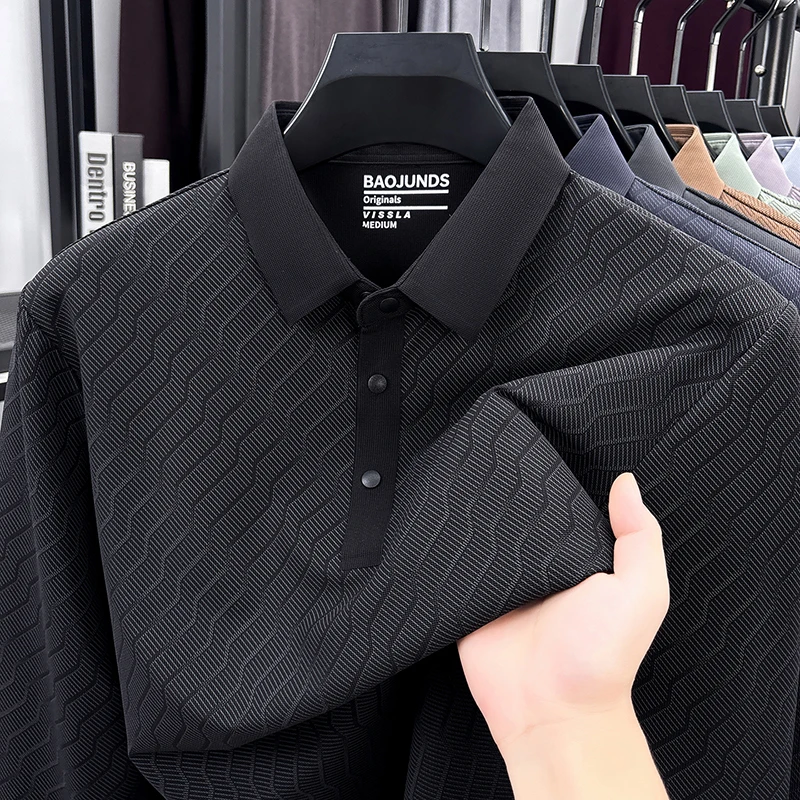 Designer-Marken-Poloshirt für Herren mit Aufdruck, Herbst-Neuheit, Lässiges Einfarbiges Langarm-Revers-T-Shirt, Luxuriöse Business-Herrenbekleidung – Detail 13