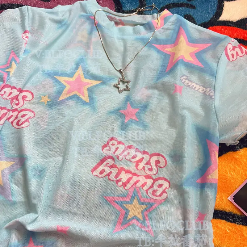 Sommer Subkultur Harajuku T Hemd Frauen Mujer Y2k Grunge Kurzarm T-shirt Japanischen Nette Oansatz Kawaii Cartoon Tees Tops