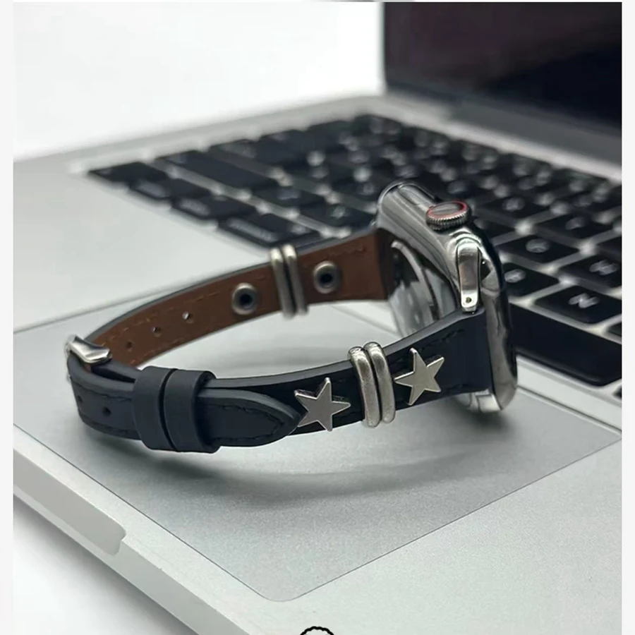 Star Leather loop metal link For Apple Watch band women Series Ultra 10/9/8/7/6 38mm 40mm 41mm 42mm 44mm 45mm 46mm Strap