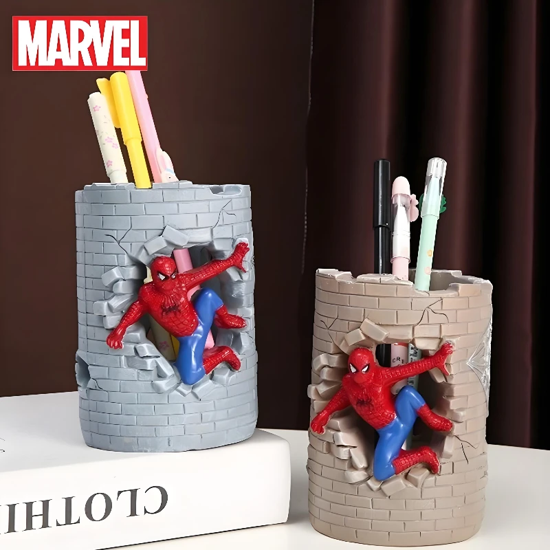 

Marvel Spider-Man Flower Pot Pen Holder Pencil Storage Case Desktop Ornament Anime Cartoon Figure Resin Car Garden Figurine Gift