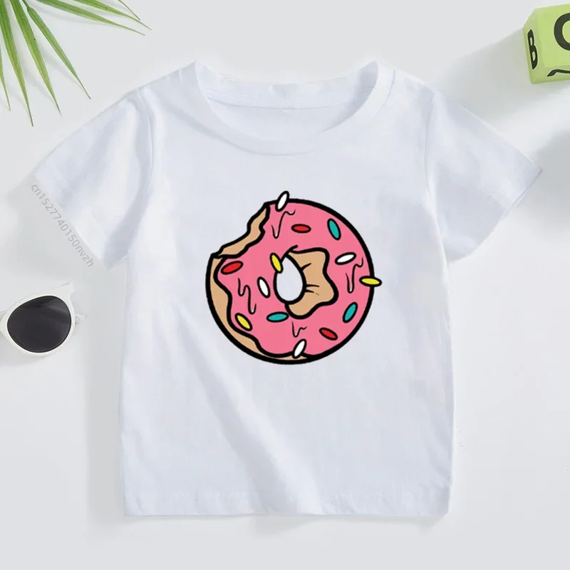 New Kids T-shirt for Girl Boy Baby Kids White Solid Tee Shirt Clothing for Girl Summer Children Top Clothes Donuts  TShirt